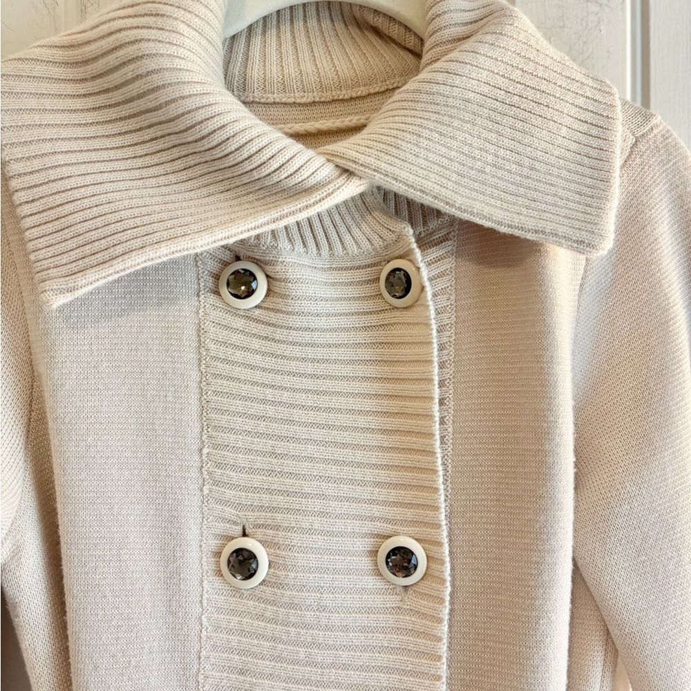 Rebecca Taylor Cream Double-Breasted front tie Cardigan Wool Blend button front - Picture 3 of 15